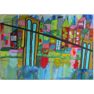 Keilrahmen 60x80cm.
Titel: Stadt am Meer.